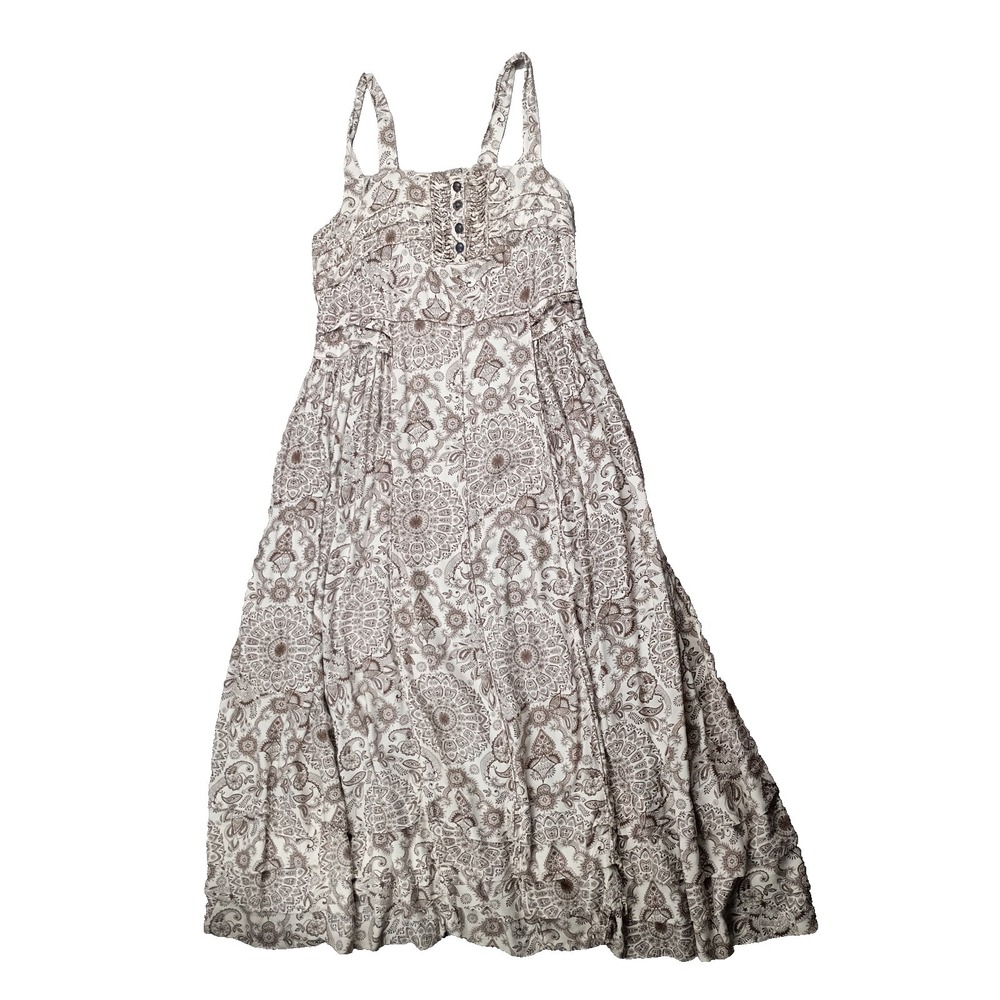 Denim 24/7 Maxi 14W Dress Sleeveless Ruffle‎ Tiered Zip Geometric Cottagecore